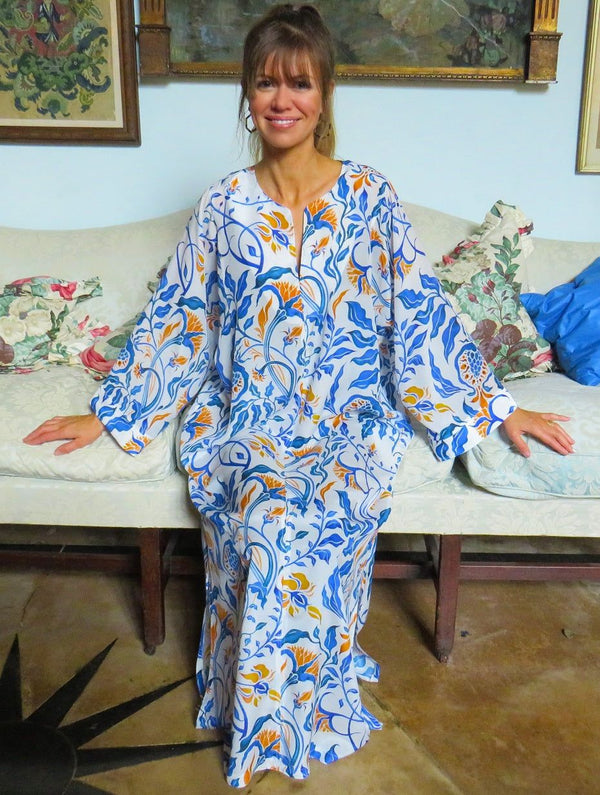 Aurora Long Ladies Kaftan Pure Silk Crepe de Chine Tuttabankem