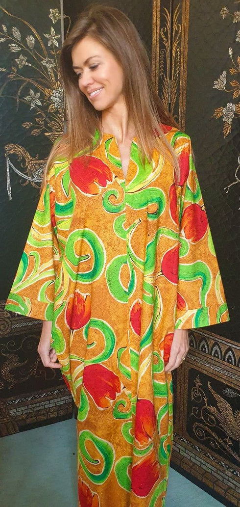 Coralie Long Cotton Kaftan Ochre | Pure Cotton Kaftans | Tuttabankem