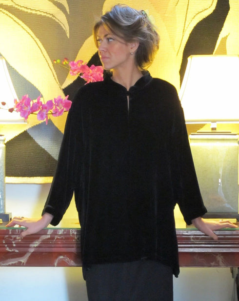 Delphine Black Silk Velvet Ladies Top Tuttabankem