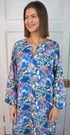 Liora viscose kaftan in a floral pattern on blue ground by tuttabanekm
