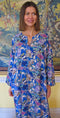 Liora viscose kaftan in a floral pattern on blue ground by tuttabanekm