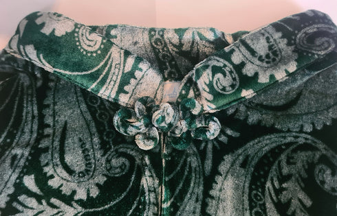 Venezia Silk Velvet Frog Collar Top Tuttabankem Green