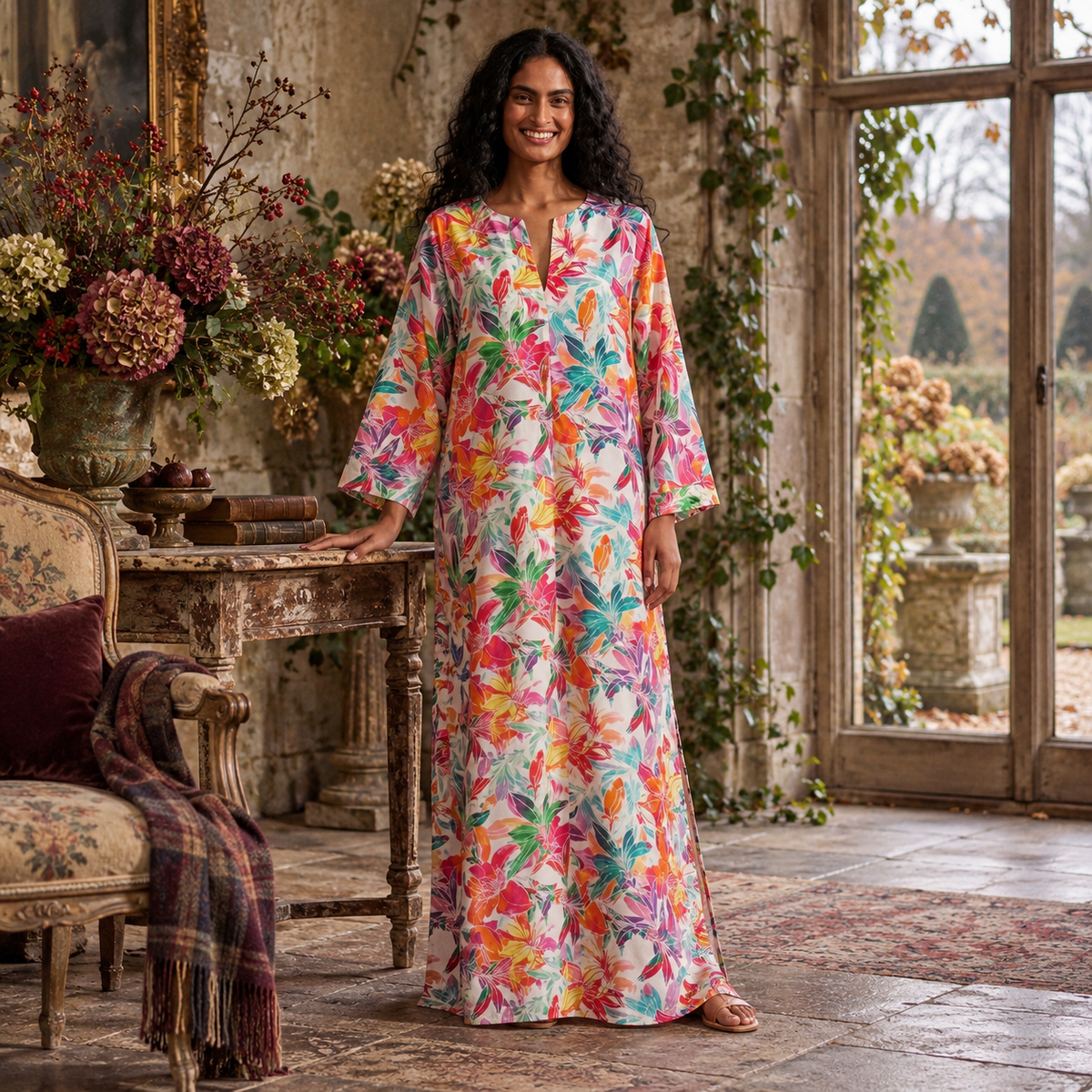 Fabienne silk crepe de chine kaftan