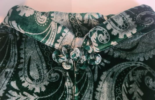 Venezia Silk Velvet Frog Collar Top Tuttabankem Green