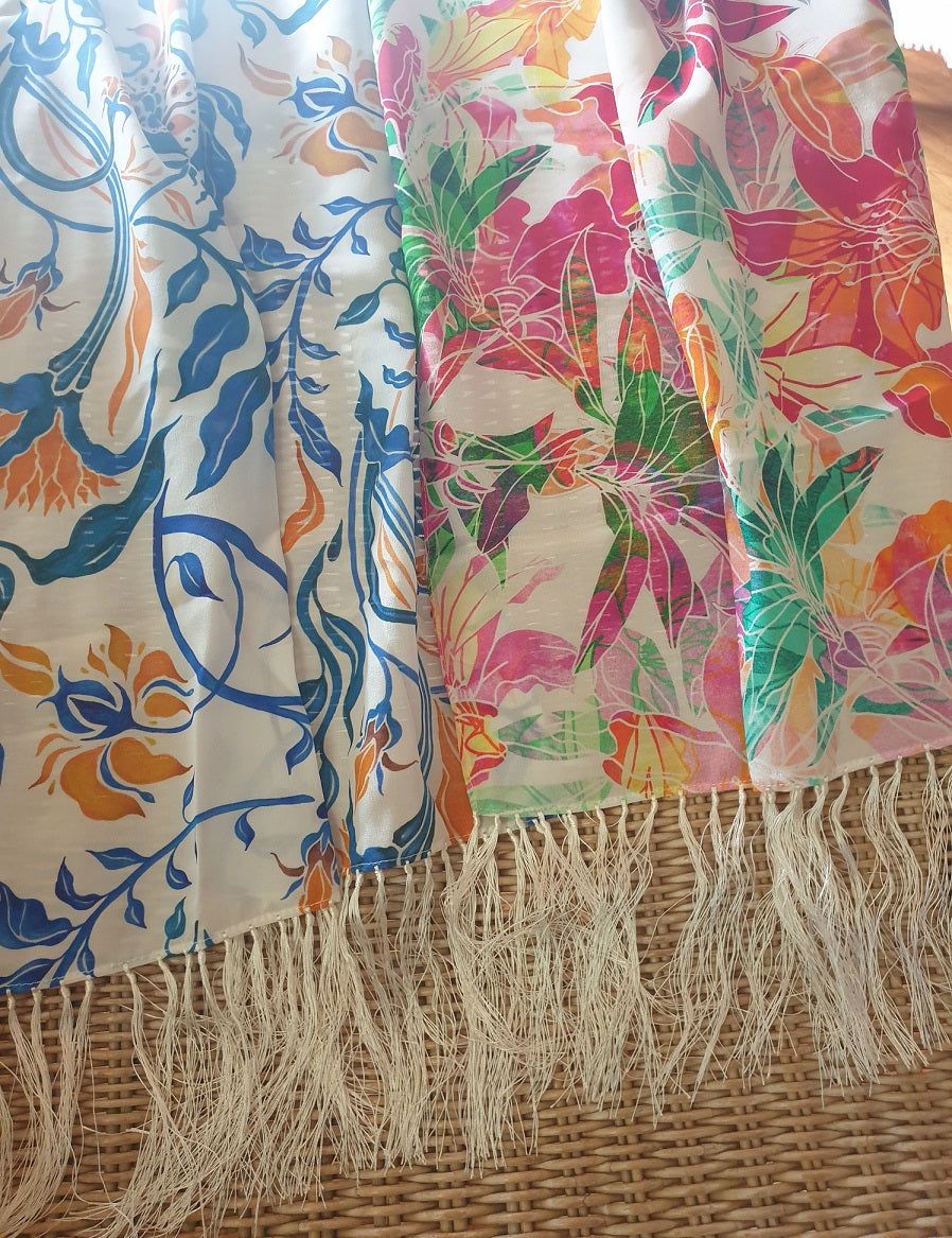 Silk Crepe de Chine Scarf with Silk Fringe Aurora Fabienne Tuttabankem